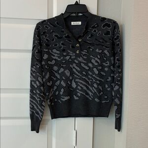 Heartloom Charcoal Gray Animal-Print Button Henley Sweater